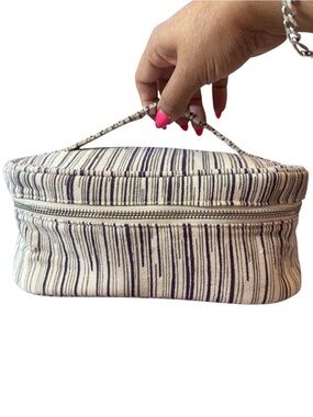 Nordstrom Striped Canvas Cosmetic Case - Cream and Navy, NWT